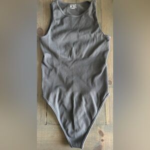 OQQ Gray Ribbed Bodysuit